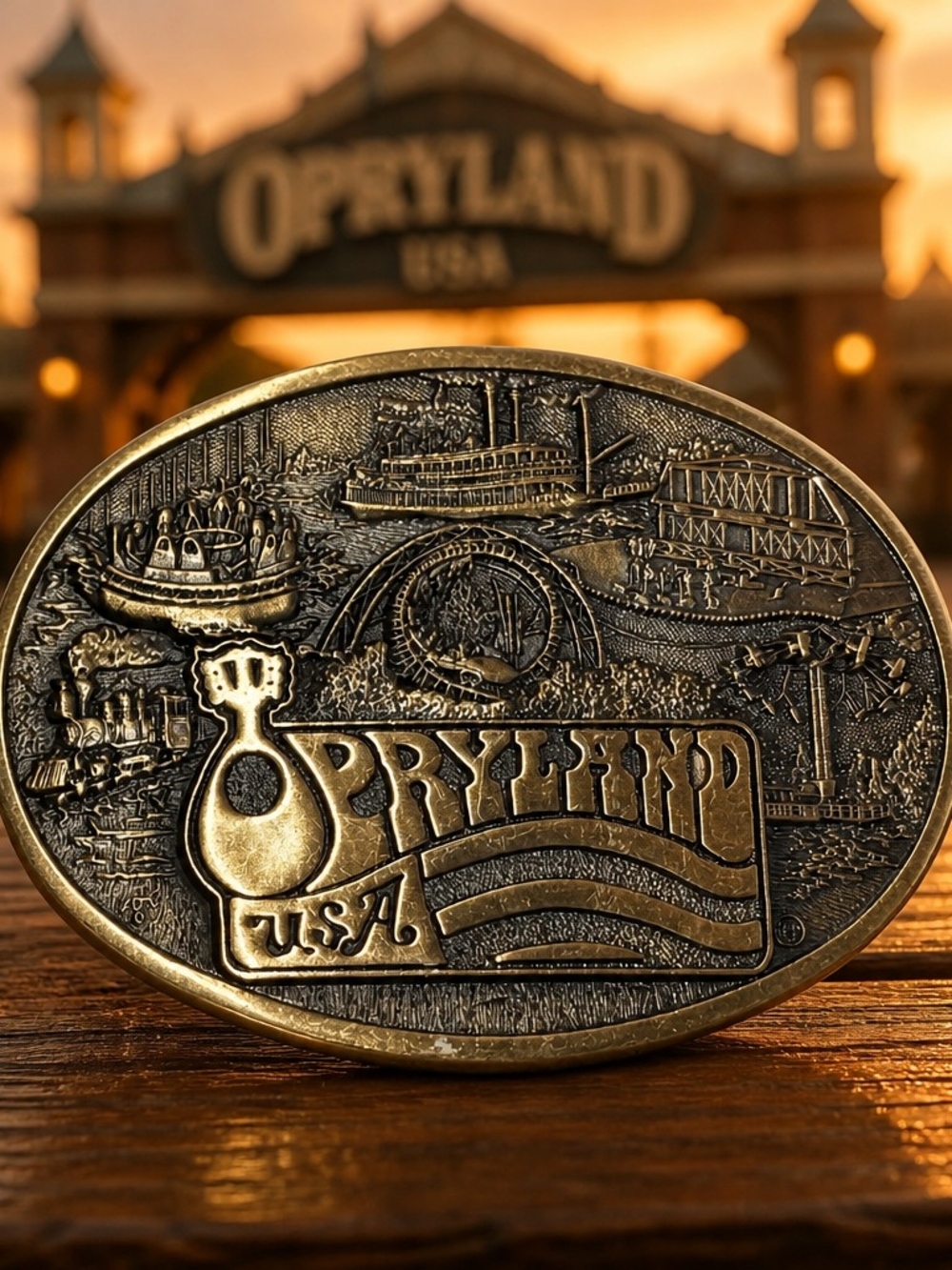 Vintage 70s Opryland USA Solid Brass Belt Buckle by Award Design Medals 1236